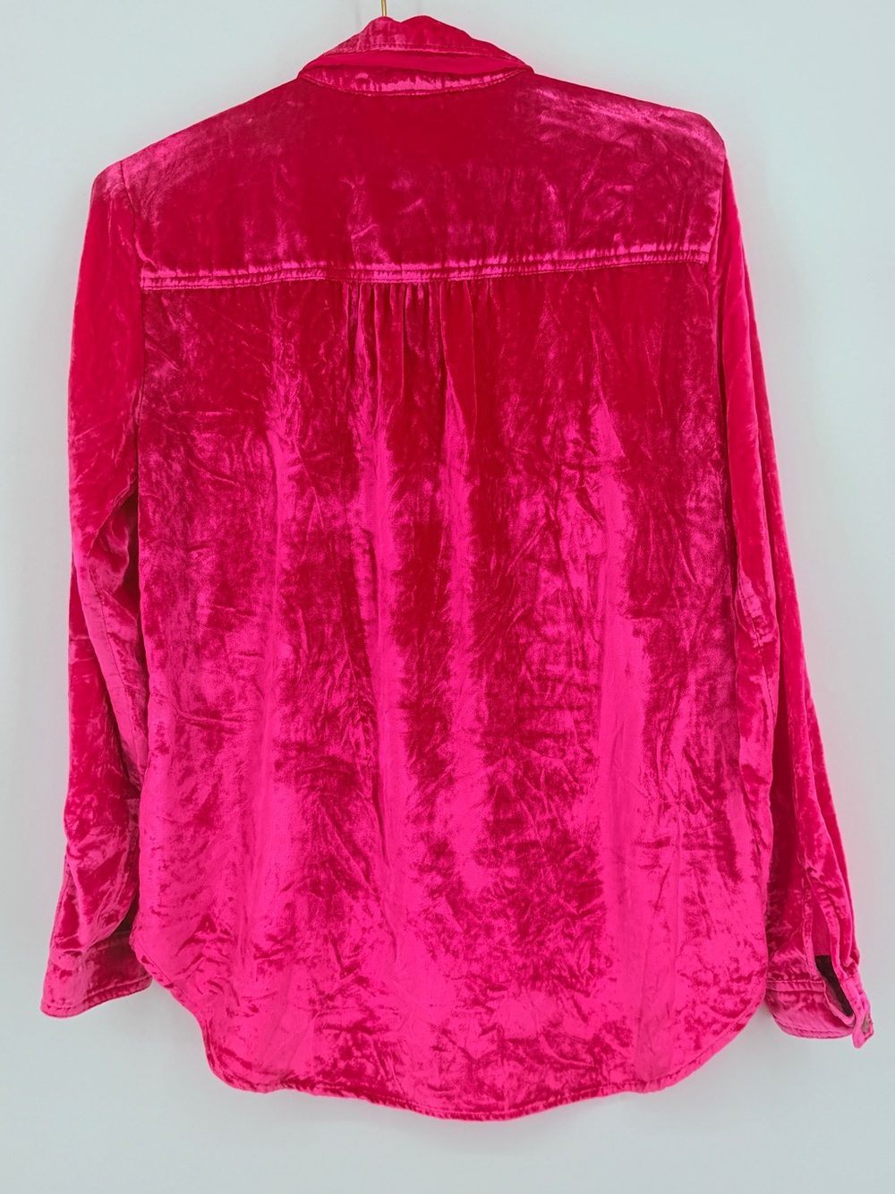 PILCRO Anthropologie Hot Pink Crushed Velvet Button Down Shirt Size 4 - Picture 5 of 5